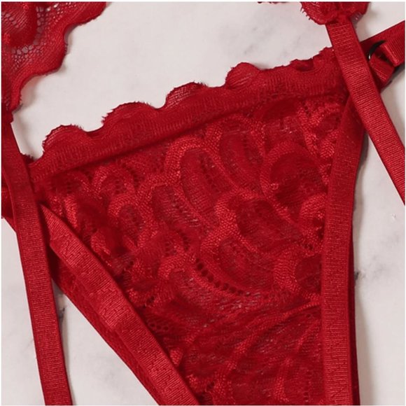 3pc Red Lace Lingerie Set - Picture 3 of 4